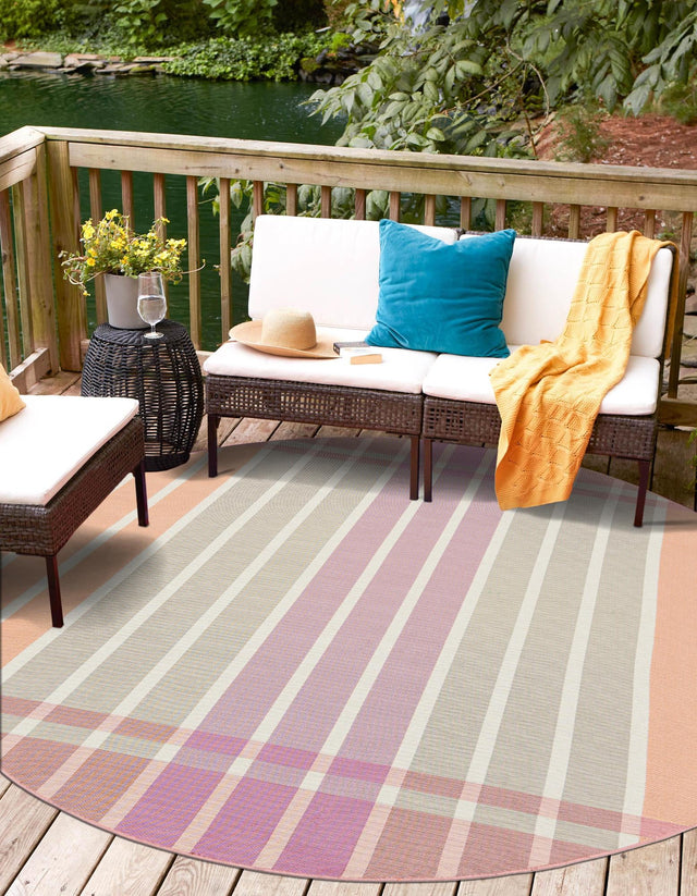 Pink and Lavender 4' 1 x 4' 1 Outdoor Striped Round Area Rug Weather Resistant for Patio, Deck, Terrace, Balcony, Porch Geometric Pattern Waterproof Carpet for Sale at Rug Engine
