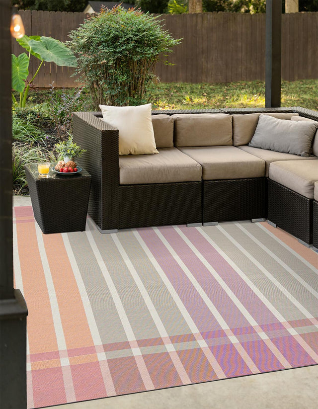 Pink and Lavender 10' x 10' Outdoor Striped Square Area Rug Weather Resistant for Patio, Deck, Terrace, Balcony, Porch Geometric Pattern Waterproof Carpet for Sale at Rug Engine