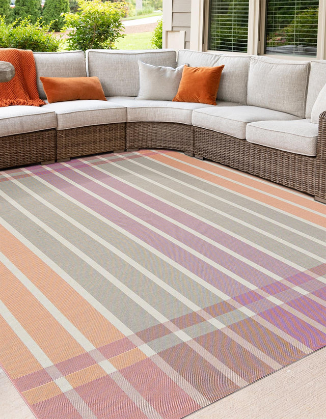 Pink and Lavender 10' x 10' Outdoor Striped Square Area Rug Weather Resistant for Patio, Deck, Terrace, Balcony, Porch Geometric Pattern Waterproof Carpet for Sale at Rug Engine