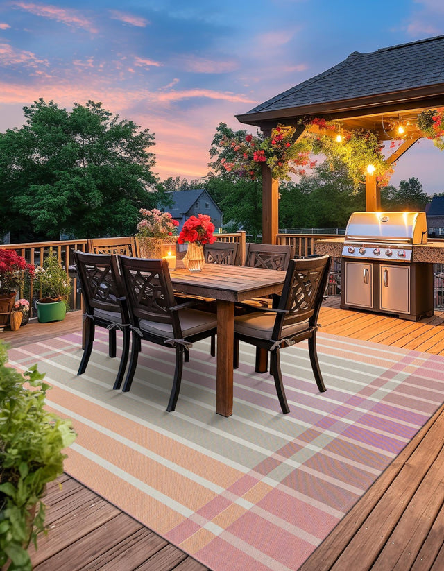 Pink and Lavender 10' x 10' Outdoor Striped Square Area Rug Weather Resistant for Patio, Deck, Terrace, Balcony, Porch Geometric Pattern Waterproof Carpet for Sale at Rug Engine
