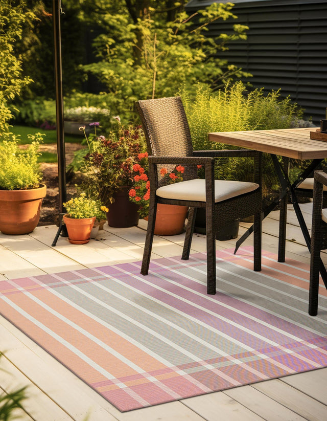 Pink and Lavender 7' 10 x 7' 10 Outdoor Striped Square Area Rug Weather Resistant for Patio, Deck, Terrace, Balcony, Porch Geometric Pattern Waterproof Carpet for Sale at Rug Engine