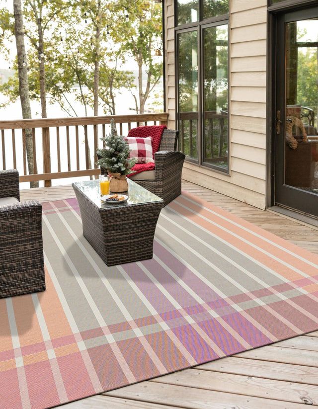 Pink and Lavender 10' x 10' Outdoor Striped Square Area Rug Weather Resistant for Patio, Deck, Terrace, Balcony, Porch Geometric Pattern Waterproof Carpet for Sale at Rug Engine