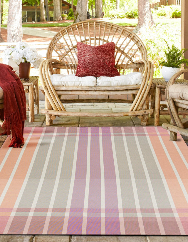 Pink and Lavender 7' 10 x 7' 10 Outdoor Striped Square Area Rug Weather Resistant for Patio, Deck, Terrace, Balcony, Porch Geometric Pattern Waterproof Carpet for Sale at Rug Engine