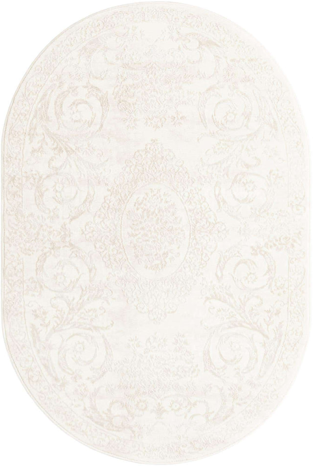 Ivory 4' 1 x 6' 1 Finsbury Oval Area Rug 60% Polypropylene & 40% Polyester Contemporary Carpet for Living Rooms, Dining, Offices for Sale at Rug Engine