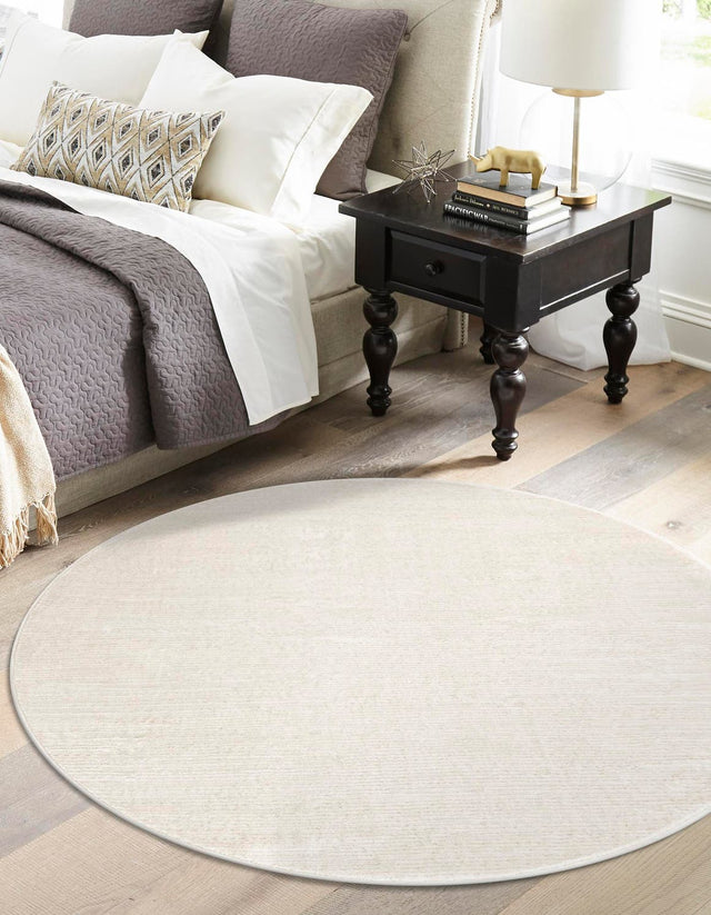 Ivory 10' x 10' Finsbury Round Area Rug 60% Polypropylene & 40% Polyester Contemporary Carpet for Living Rooms, Dining, Offices for Sale at Rug Engine