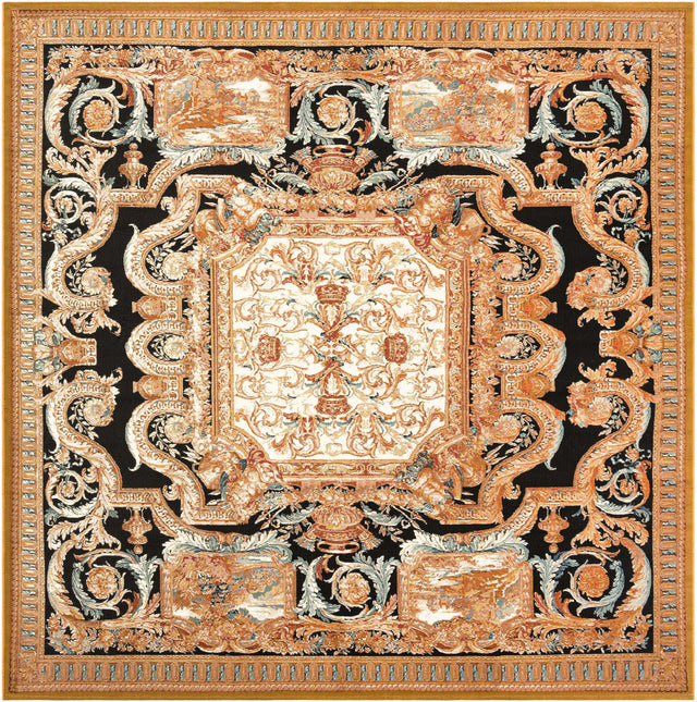 Black Gold Brown 10' x 10' Outdoor Traditional Square Area Rug Weather Resistant for Patio, Deck, Terrace, Balcony, Porch Classical Design Outside Carpet for Sale at Rug Engine