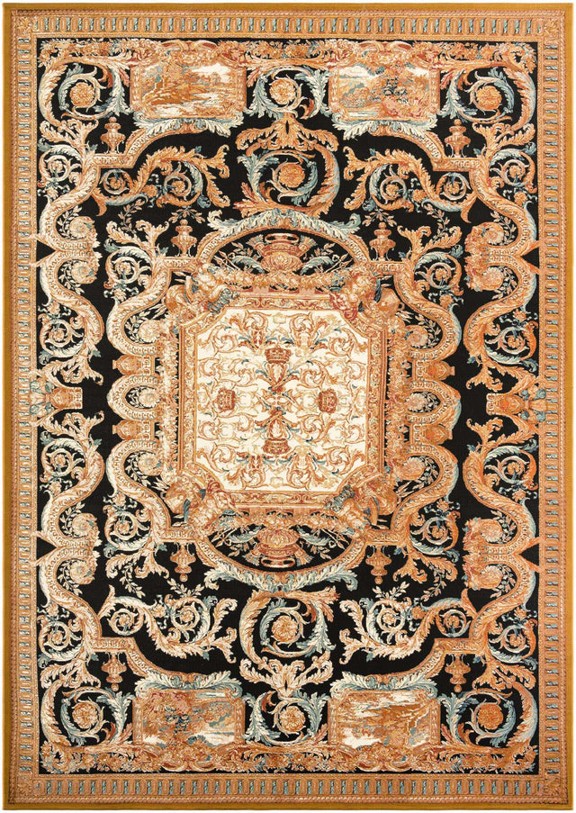 Black Gold Brown 10' x 14' 1 Outdoor Traditional Rectangle Area Rug Weather Resistant for Patio, Deck, Terrace, Balcony, Porch Classical Design Outside Carpet for Sale at Rug Engine
