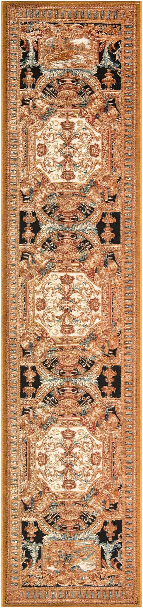 Black Gold Brown 2' 7 x 12' Outdoor Traditional Runner Area Rug Weather Resistant for Patio, Deck, Terrace, Balcony, Porch Classical Design Outside Carpet for Sale at Rug Engine