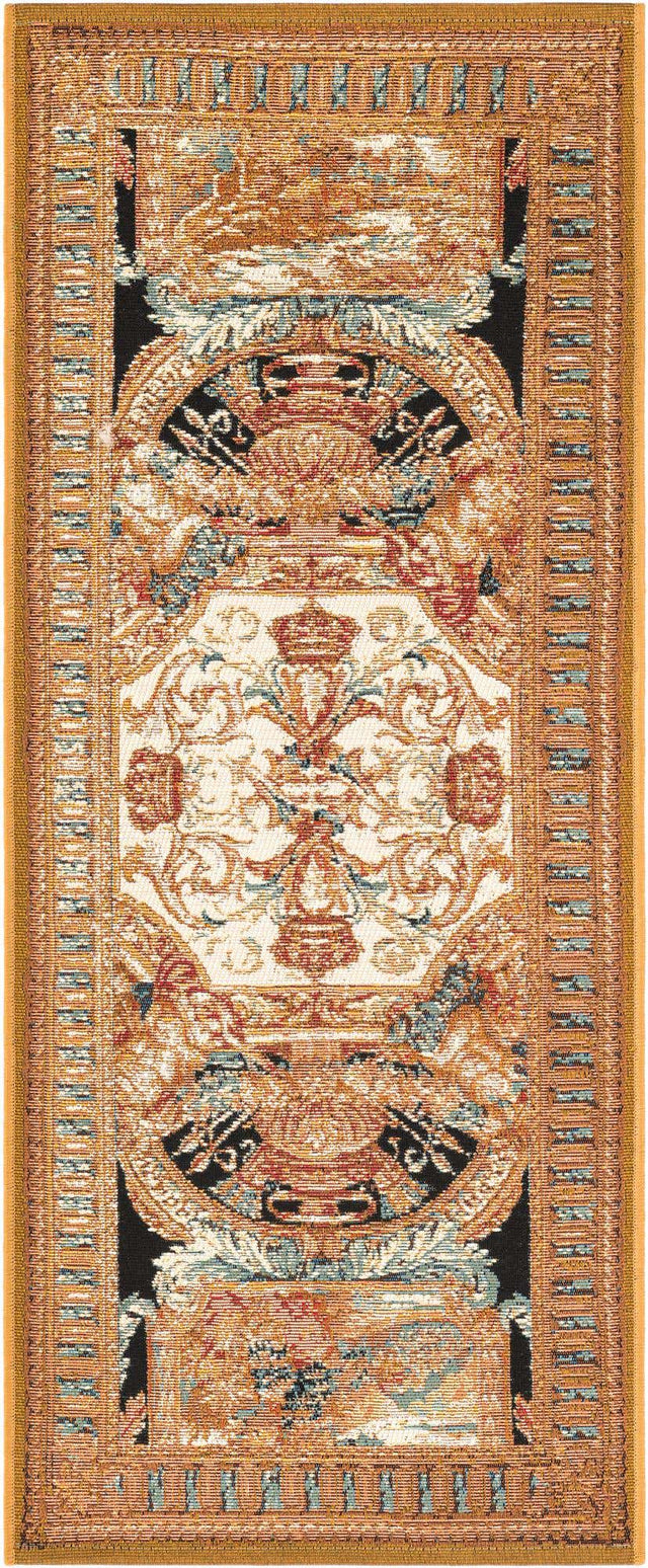 Black Gold Brown 2' x 5' 1 Outdoor Traditional Runner Area Rug Weather Resistant for Patio, Deck, Terrace, Balcony, Porch Classical Design Outside Carpet for Sale at Rug Engine