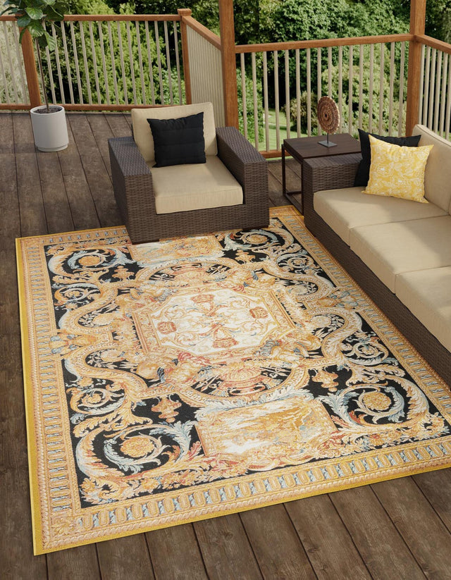 Black Gold Brown 2' x 3' 1 Outdoor Traditional Rectangle Area Rug Weather Resistant for Patio, Deck, Terrace, Balcony, Porch Classical Design Outside Carpet for Sale at Rug Engine