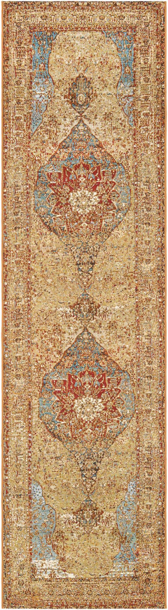 Blue and Light Brown 2' 7 x 10' Outdoor Traditional Runner Area Rug Weather Resistant for Patio, Deck, Terrace, Balcony, Porch Classical Design Outside Carpet for Sale at Rug Engine