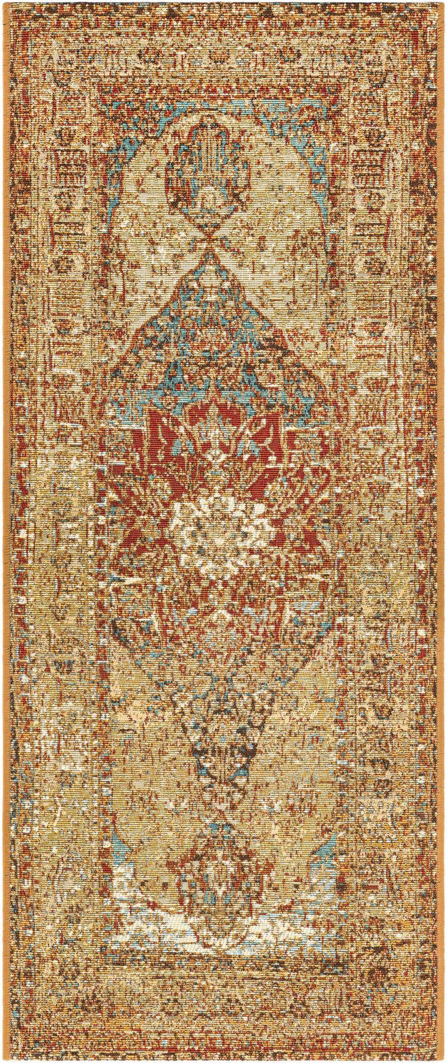 Blue and Light Brown 2' x 5' 1 Outdoor Traditional Runner Area Rug Weather Resistant for Patio, Deck, Terrace, Balcony, Porch Classical Design Outside Carpet for Sale at Rug Engine