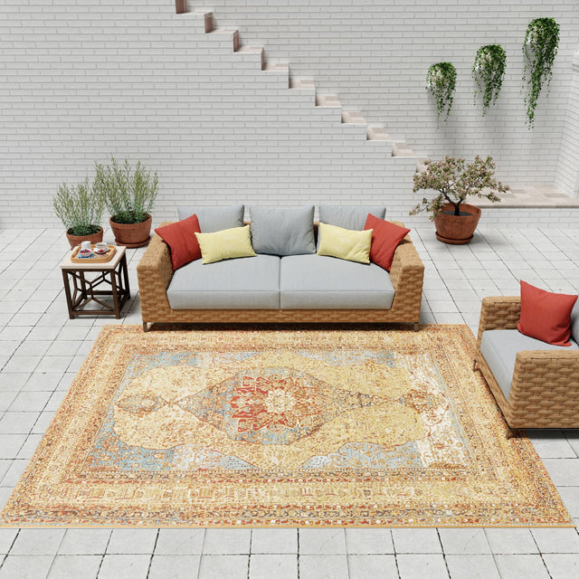 Blue and Light Brown 2' x 3' 1 Outdoor Traditional Rectangle Area Rug Weather Resistant for Patio, Deck, Terrace, Balcony, Porch Classical Design Outside Carpet for Sale at Rug Engine