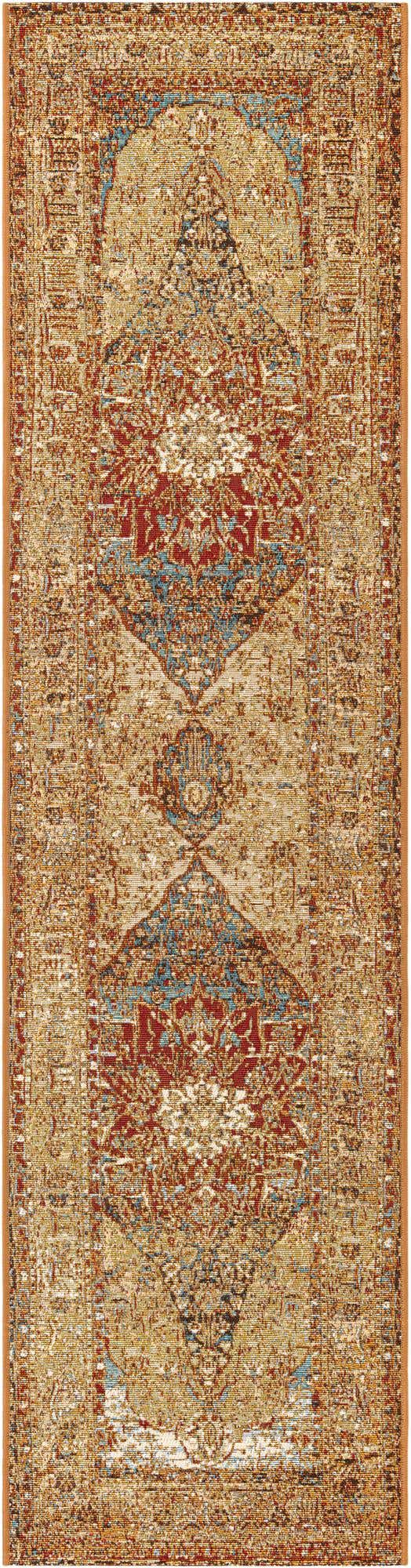Blue and Light Brown 2' x 8' Outdoor Traditional Runner Area Rug Weather Resistant for Patio, Deck, Terrace, Balcony, Porch Classical Design Outside Carpet for Sale at Rug Engine