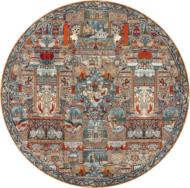 Multicolor 10' x 10' Outdoor Traditional Round Area Rug Weather Resistant for Patio, Deck, Terrace, Balcony, Porch Classical Design Outside Carpet for Sale at Rug Engine