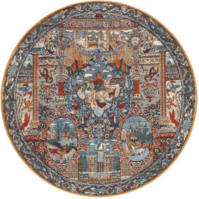 Multicolor 4' 1 x 4' 1 Outdoor Traditional Round Area Rug Weather Resistant for Patio, Deck, Terrace, Balcony, Porch Classical Design Outside Carpet for Sale at Rug Engine