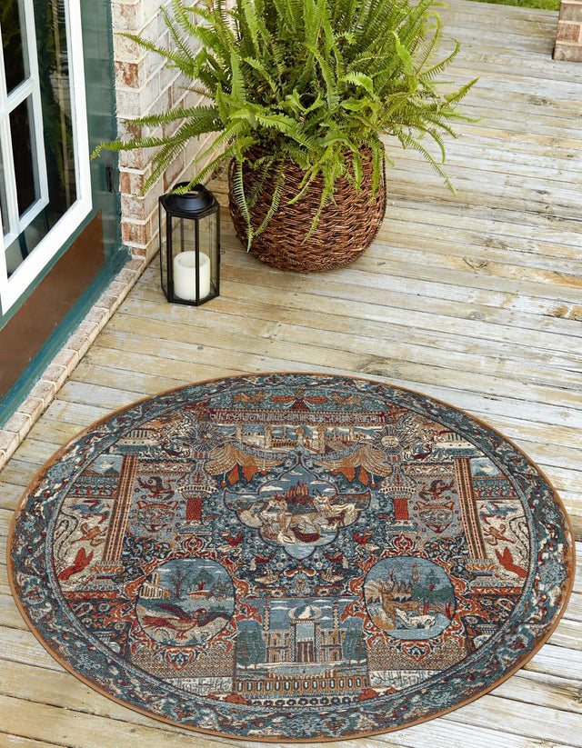 Multicolor 10' x 10' Outdoor Traditional Round Area Rug Weather Resistant for Patio, Deck, Terrace, Balcony, Porch Classical Design Outside Carpet for Sale at Rug Engine