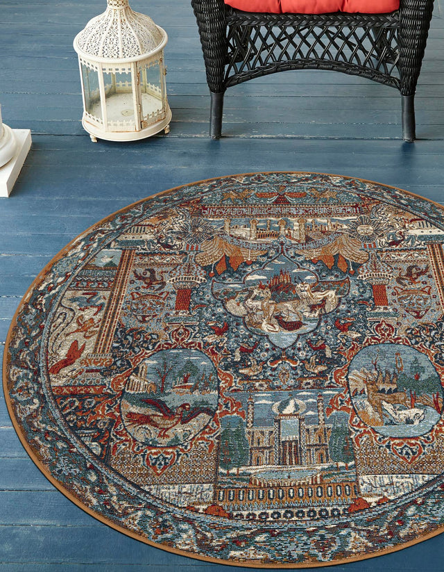 Multicolor 10' x 10' Outdoor Traditional Round Area Rug Weather Resistant for Patio, Deck, Terrace, Balcony, Porch Classical Design Outside Carpet for Sale at Rug Engine