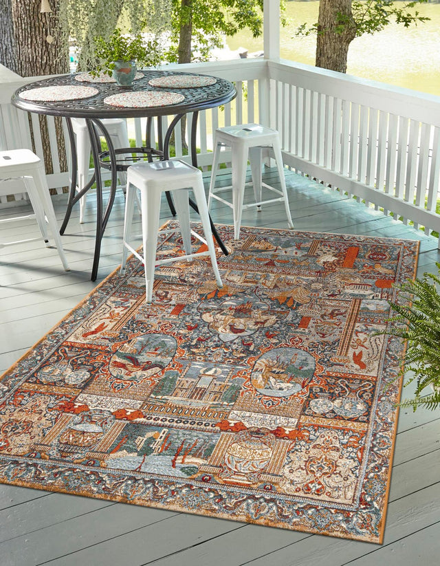 Multicolor 5' 3 x 7' 1 Outdoor Traditional Rectangle Area Rug Weather Resistant for Patio, Deck, Terrace, Balcony, Porch Classical Design Outside Carpet for Sale at Rug Engine