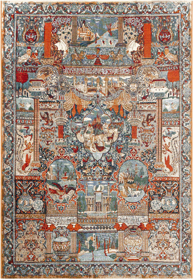Multicolor 6' 1 x 9' Outdoor Traditional Rectangle Area Rug Weather Resistant for Patio, Deck, Terrace, Balcony, Porch Classical Design Outside Carpet for Sale at Rug Engine