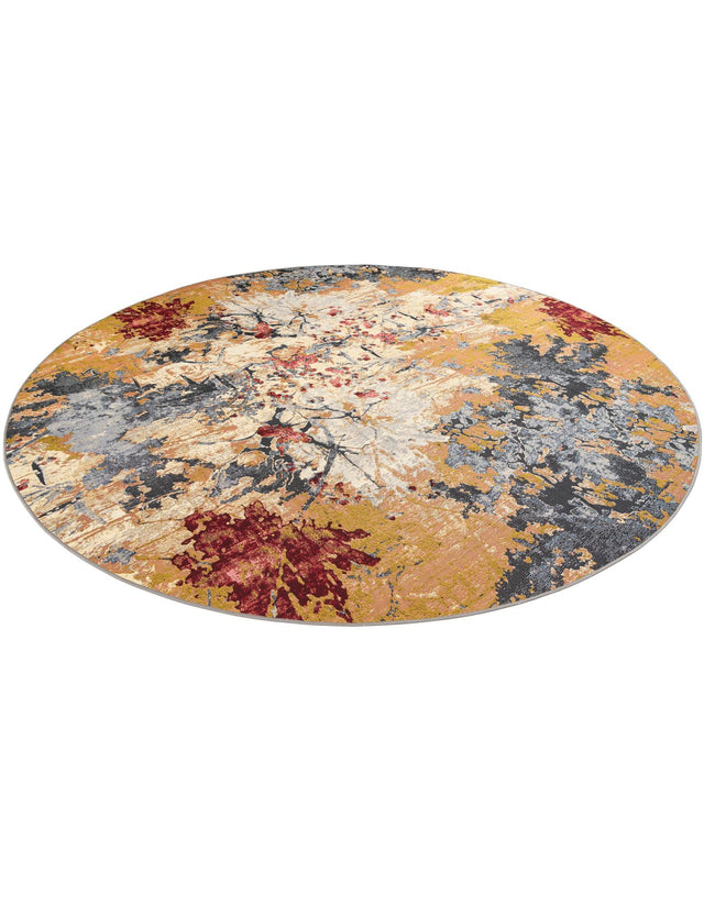 Multicolor 10' x 10' Outdoor Modern Round Area Rug Weather Resistant for Patio, Deck, Terrace, Balcony, Porch