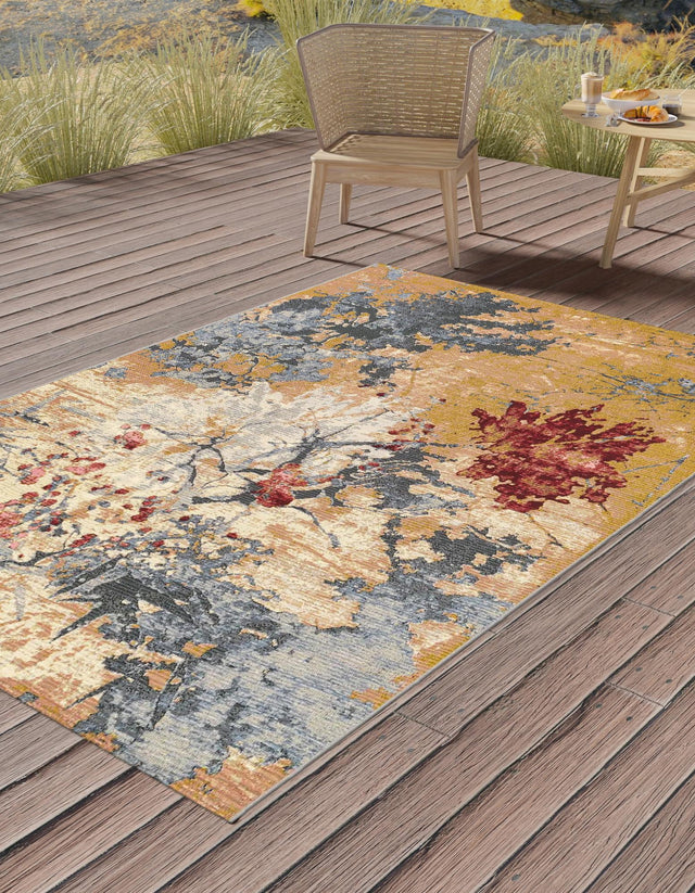 Multicolor 9' x 12' Outdoor Modern Rectangle Area Rug Weather Resistant for Patio, Deck, Terrace, Balcony, Porch