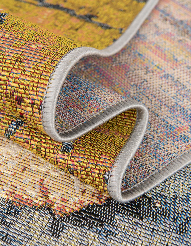 Multicolor 10' x 10' Outdoor Modern Round Area Rug Weather Resistant for Patio, Deck, Terrace, Balcony, Porch