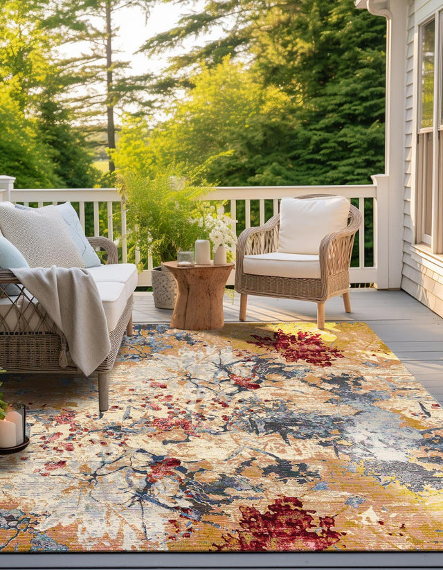 Multicolor 7' 10 x 7' 10 Outdoor Modern Square Area Rug Weather Resistant for Patio, Deck, Terrace, Balcony, Porch 100% Polypropylene Modern Outside Carpet for Sale at Rug Engine