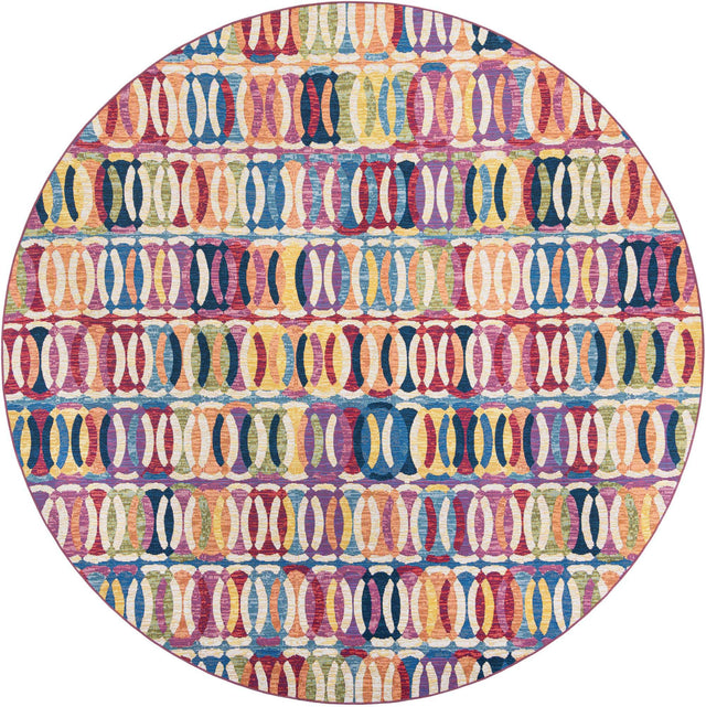 Multicolor 10' x 10' Outdoor Modern Round Area Rug Weather Resistant for Patio, Deck, Terrace, Balcony, Porch 100% Polypropylene Modern Outside Carpet for Sale at Rug Engine