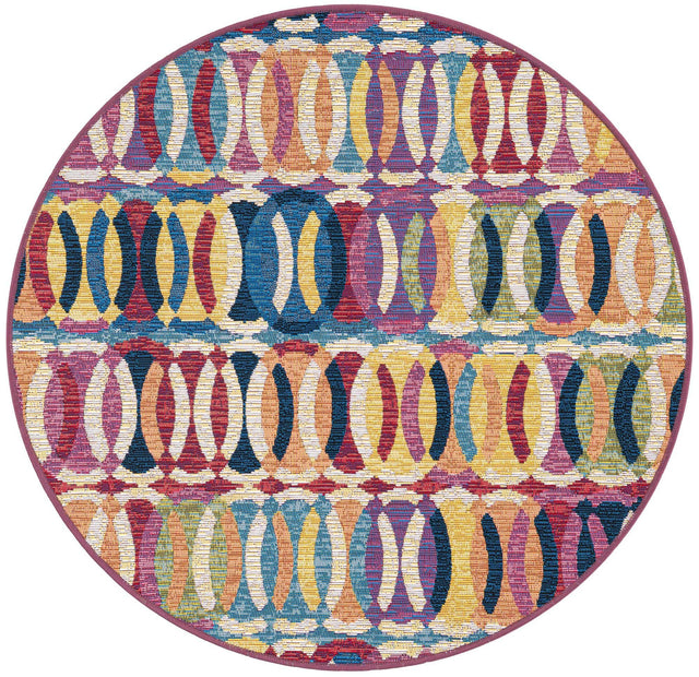 Multicolor 3' 3 x 3' 3 Outdoor Modern Round Area Rug Weather Resistant for Patio, Deck, Terrace, Balcony, Porch 100% Polypropylene Modern Outside Carpet for Sale at Rug Engine