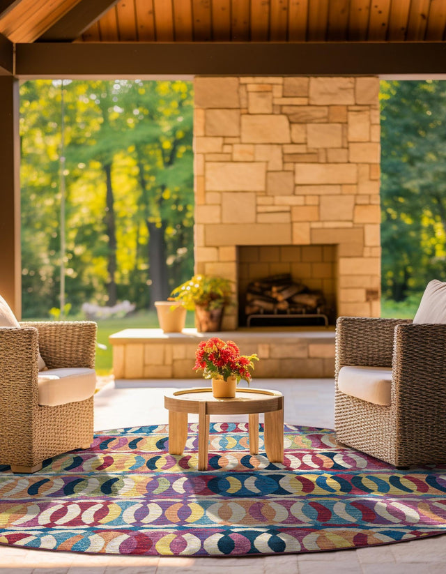 Multicolor 4' 1 x 4' 1 Outdoor Modern Round Area Rug Weather Resistant for Patio, Deck, Terrace, Balcony, Porch 100% Polypropylene Modern Outside Carpet for Sale at Rug Engine