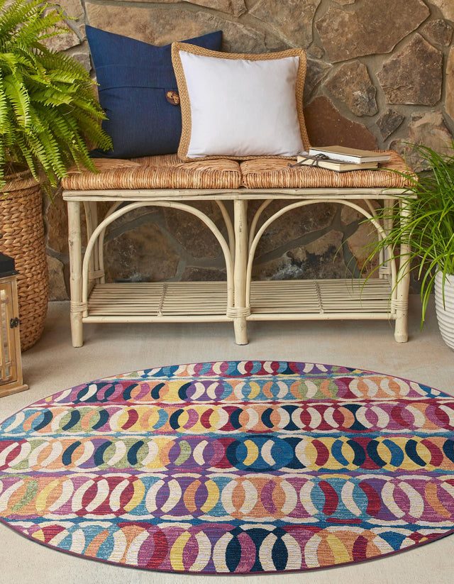 Multicolor 4' 1 x 4' 1 Outdoor Modern Round Area Rug Weather Resistant for Patio, Deck, Terrace, Balcony, Porch 100% Polypropylene Modern Outside Carpet for Sale at Rug Engine