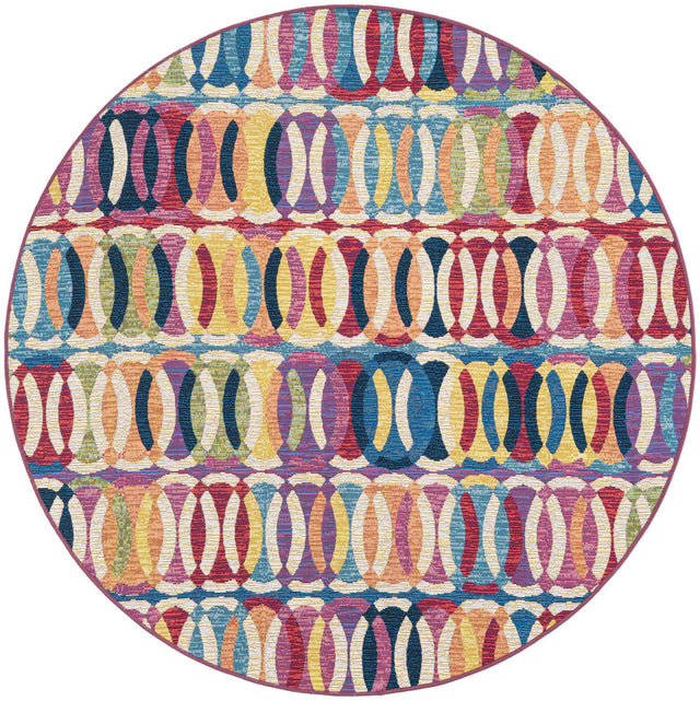 Multicolor 5' 3 x 5' 3 Outdoor Modern Round Area Rug Weather Resistant for Patio, Deck, Terrace, Balcony, Porch 100% Polypropylene Modern Outside Carpet for Sale at Rug Engine