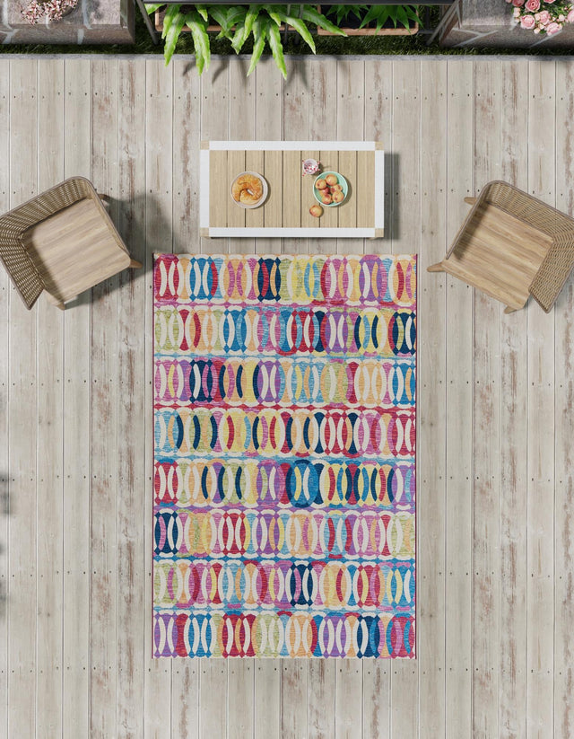 Multicolor 2' x 3' 1 Outdoor Modern Rectangle Area Rug Weather Resistant for Patio, Deck, Terrace, Balcony, Porch 100% Polypropylene Modern Outside Carpet for Sale at Rug Engine