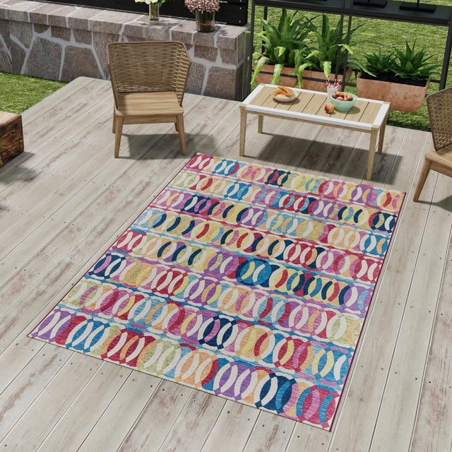 Multicolor 9' x 12' Outdoor Modern Rectangle Area Rug Weather Resistant for Patio, Deck, Terrace, Balcony, Porch 100% Polypropylene Modern Outside Carpet for Sale at Rug Engine