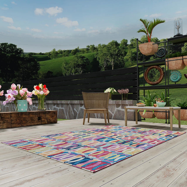 Multicolor 2' x 3' 1 Outdoor Modern Rectangle Area Rug Weather Resistant for Patio, Deck, Terrace, Balcony, Porch 100% Polypropylene Modern Outside Carpet for Sale at Rug Engine