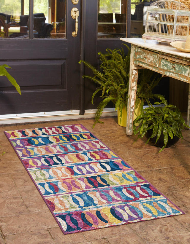 Multicolor 2' 7 x 10' Outdoor Modern Runner Area Rug Weather Resistant for Patio, Deck, Terrace, Balcony, Porch 100% Polypropylene Modern Outside Carpet for Sale at Rug Engine
