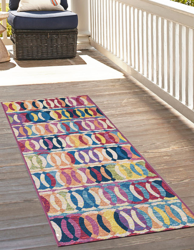 Multicolor 2' 7 x 10' Outdoor Modern Runner Area Rug Weather Resistant for Patio, Deck, Terrace, Balcony, Porch 100% Polypropylene Modern Outside Carpet for Sale at Rug Engine