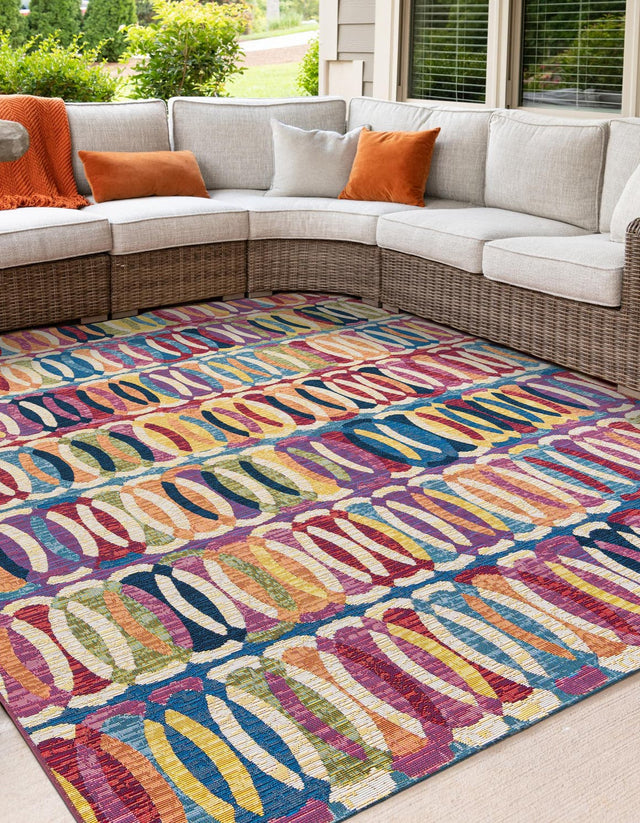 Multicolor 10' x 10' Outdoor Modern Square Area Rug Weather Resistant for Patio, Deck, Terrace, Balcony, Porch 100% Polypropylene Modern Outside Carpet for Sale at Rug Engine