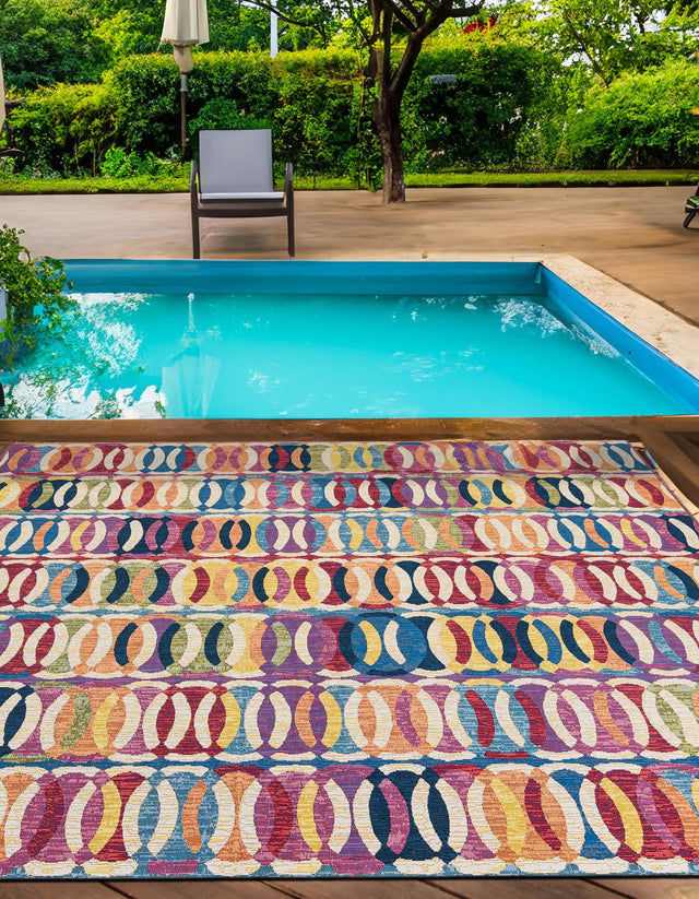 Multicolor 10' x 10' Outdoor Modern Square Area Rug Weather Resistant for Patio, Deck, Terrace, Balcony, Porch 100% Polypropylene Modern Outside Carpet for Sale at Rug Engine
