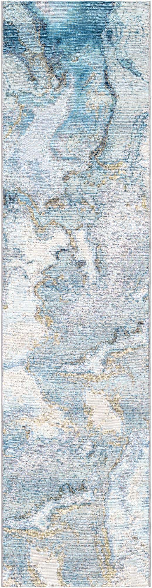 Blue and Ivory 2' x 8' Outdoor Modern Runner Area Rug Weather Resistant for Patio, Deck, Terrace, Balcony, Porch 100% Polypropylene Modern Outside Carpet for Sale at Rug Engine