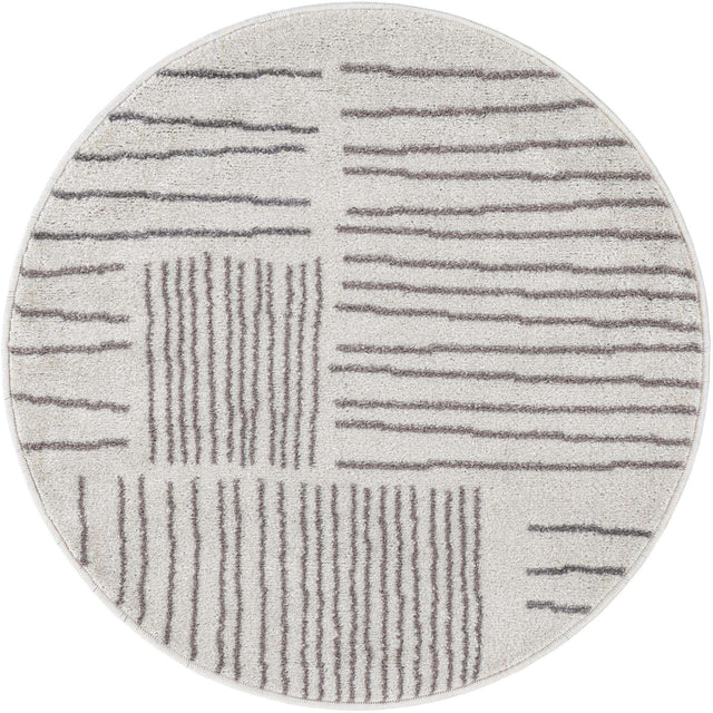Ivory 3' 1 x 3' 1 Hanahan Round Area Rug 100% Polypropylene With Jute Backing Abstract Geometric Modern Carpet for Living, Dining Room, Office Space for Sale at Rug Engine