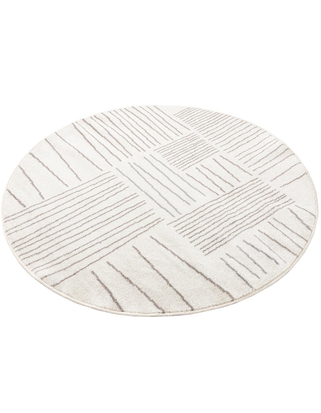 Ivory 5' 3 x 5' 3 Hanahan Round Area Rug 100% Polypropylene With Jute Backing Abstract Geometric Modern Carpet for Living, Dining Room, Office Space for Sale at Rug Engine