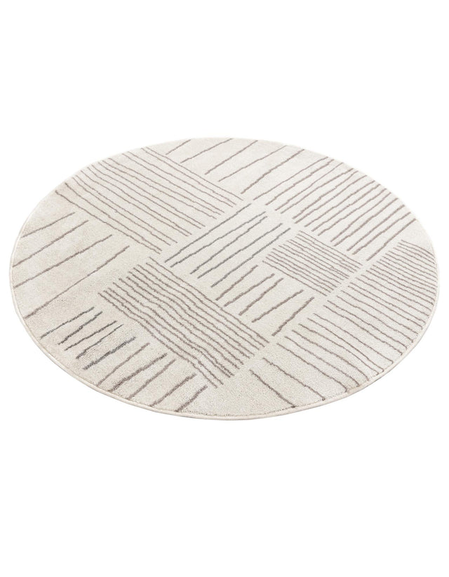 Ivory 5' 3 x 5' 3 Hanahan Round Area Rug 100% Polypropylene With Jute Backing Abstract Geometric Modern Carpet for Living, Dining Room, Office Space for Sale at Rug Engine