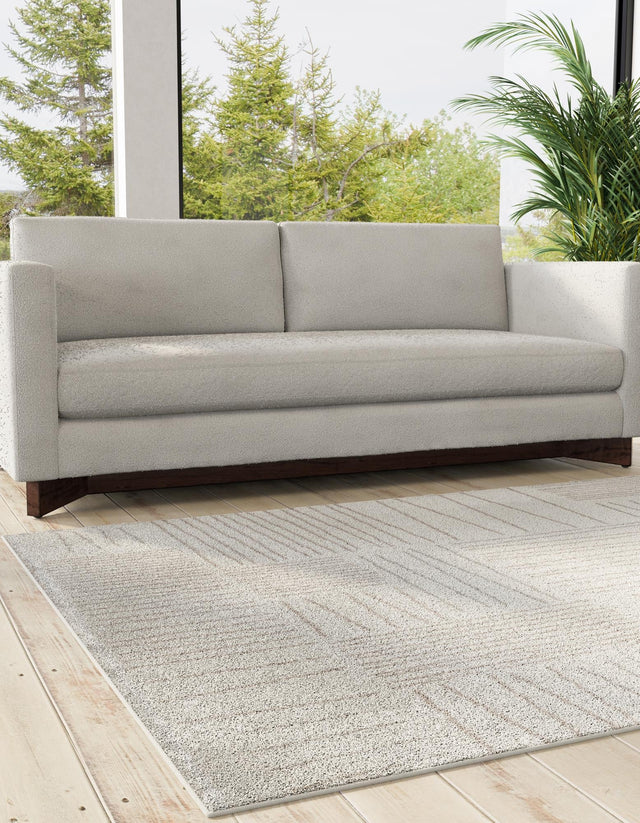 Ivory 5' 3 x 8' Hanahan Rectangle Area Rug 100% Polypropylene With Jute Backing Abstract Geometric Modern Carpet for Living, Dining Room, Office Space for Sale at Rug Engine