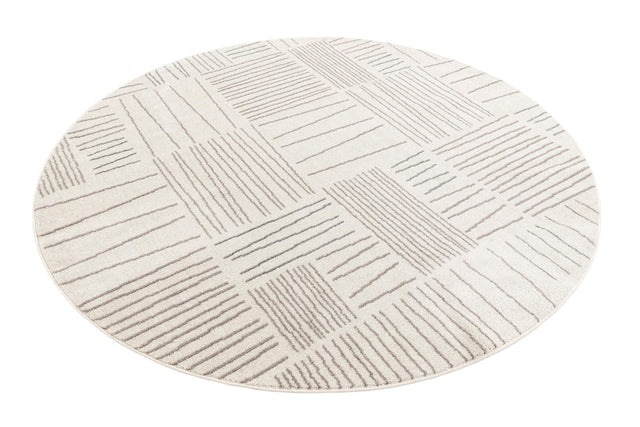 Ivory 7' 10 x 7' 10 Hanahan Round Area Rug 100% Polypropylene With Jute Backing Abstract Geometric Modern Carpet for Living, Dining Room, Office Space for Sale at Rug Engine