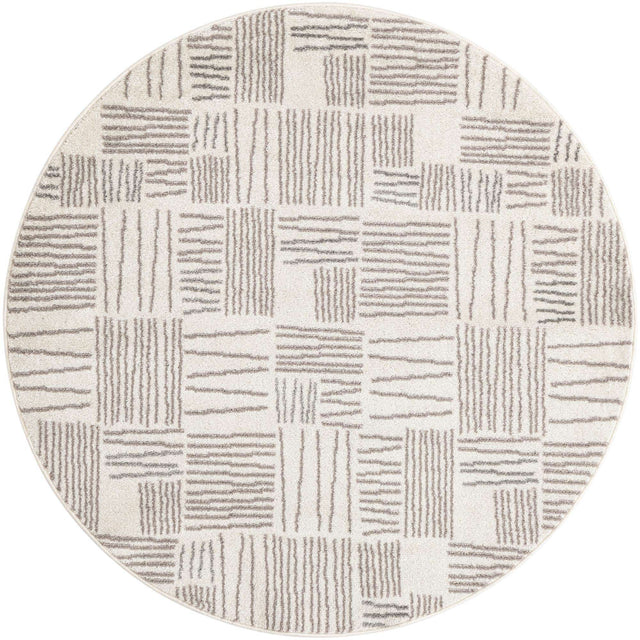 Ivory 5' 3 x 5' 3 Hanahan Round Area Rug 100% Polypropylene With Jute Backing Abstract Geometric Modern Carpet for Living, Dining Room, Office Space for Sale at Rug Engine