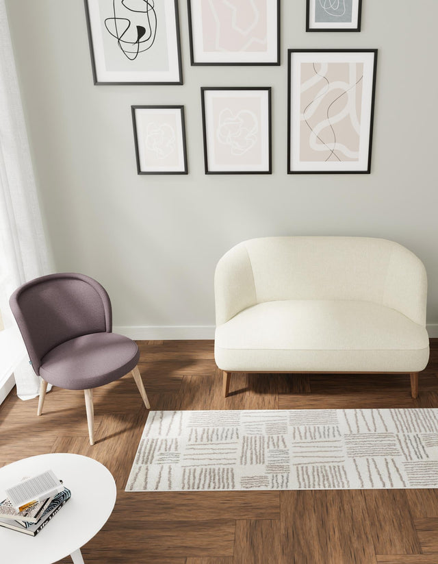 Ivory 2' 7 x 12' Hanahan Runner Area Rug 100% Polypropylene With Jute Backing Abstract Geometric Modern Carpet for Living, Dining Room, Office Space for Sale at Rug Engine
