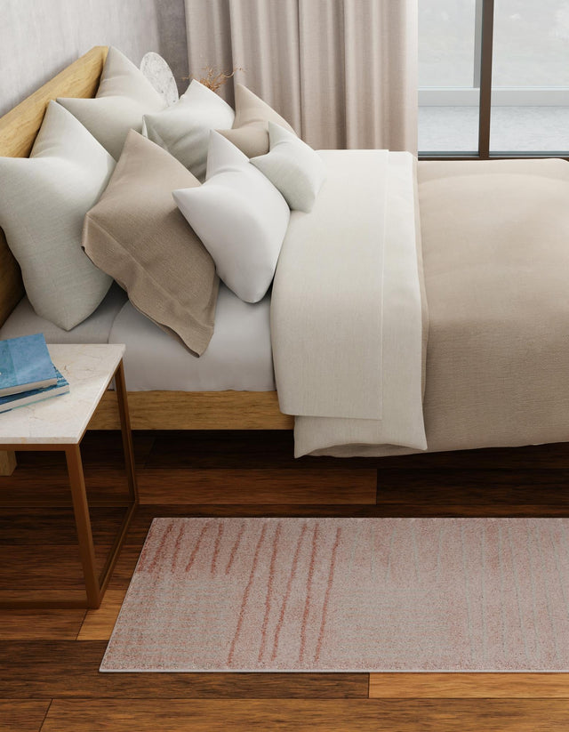 Pink 2' 7 x 12' Hanahan Runner Area Rug 100% Polypropylene With Jute Backing Abstract Geometric Modern Carpet for Living, Dining Room, Office Space for Sale at Rug Engine