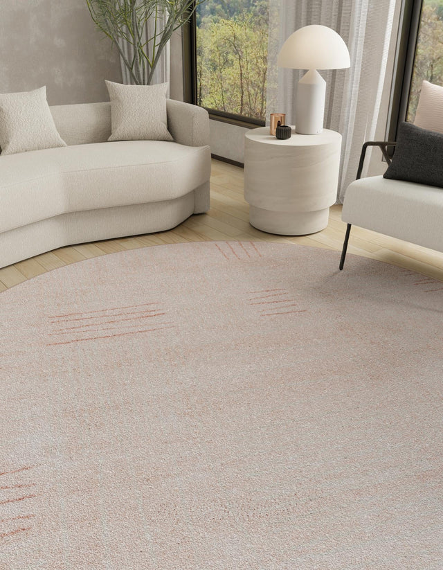Pink 3' 1 x 3' 1 Hanahan Round Area Rug 100% Polypropylene With Jute Backing Abstract Geometric Modern Carpet for Living, Dining Room, Office Space for Sale at Rug Engine